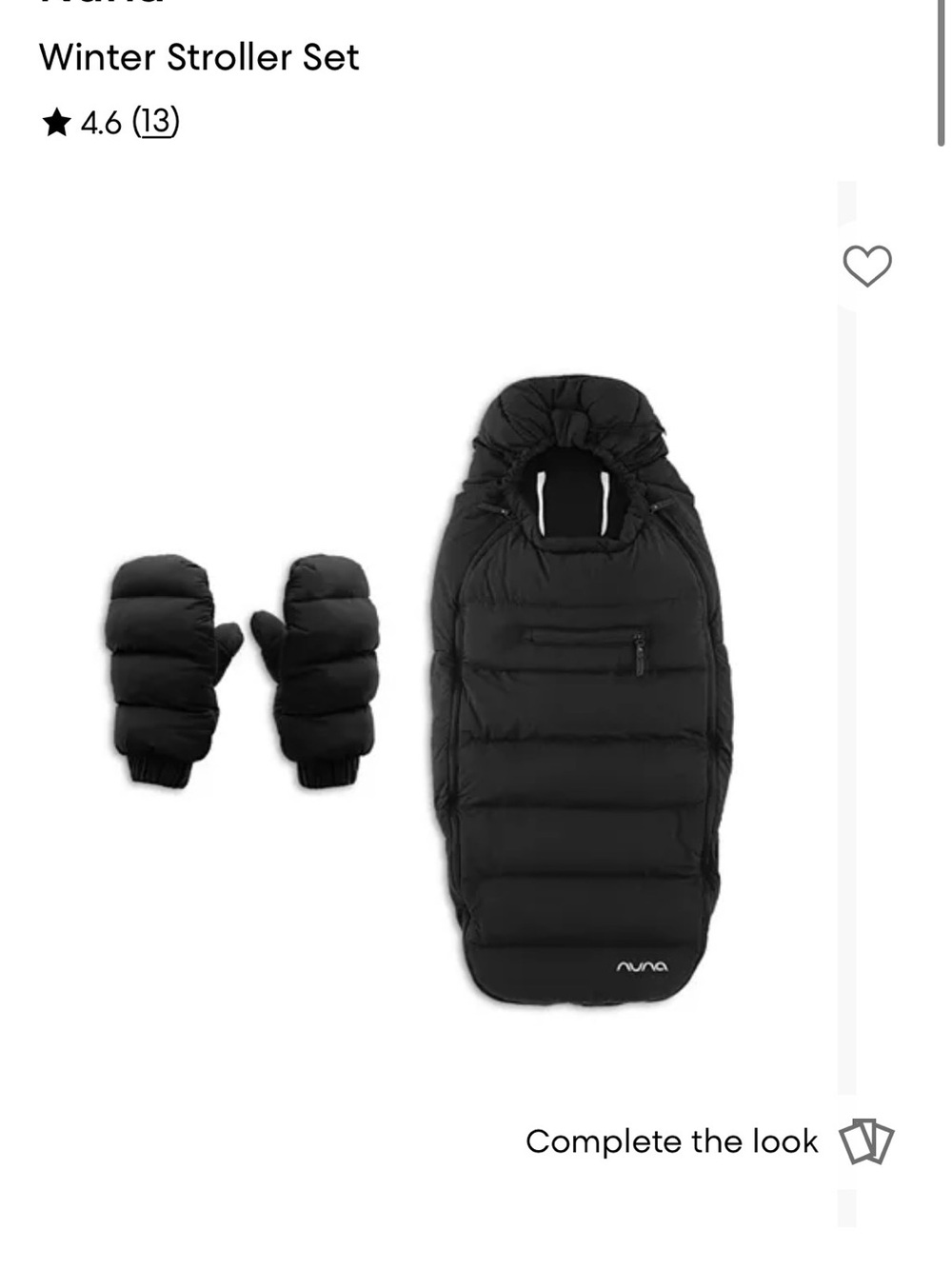 Nuna Black Winter Stroller Footmuff & Mittens Set
